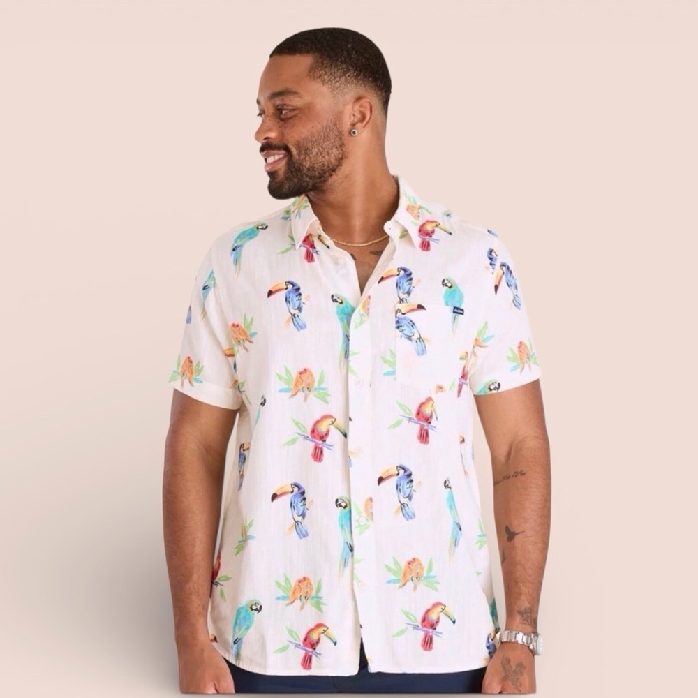 Chubbies “The Dude Where’s Macaw” Shirt Colorful Bird Button Down Size-M/XXL NWT